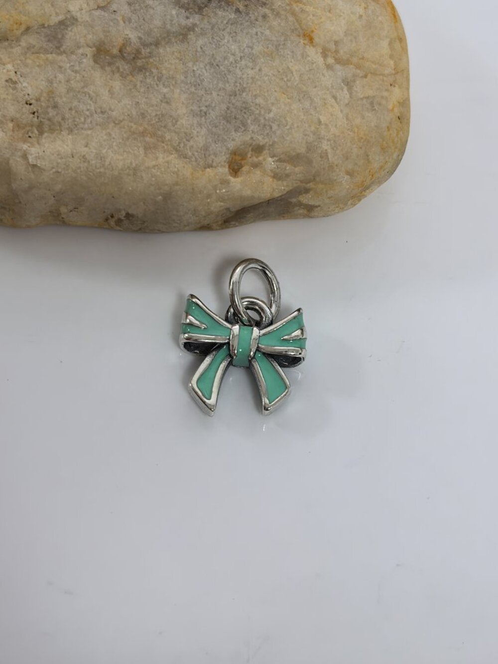 James Avery Enamel Bow Charm (Peppermint color), S925 Silver Jewelry (Women's)